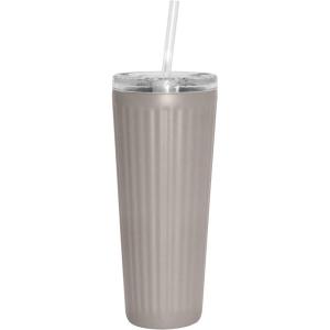 imageOggi 24oz Vacuum Insulated Fluted Tumbler with Straw  Stainless Steel Travel Coffee Mug Cute Adult Sippy Cup with Lid  Hot ampamp Cold Beverage Gift Car Cup Holder Friendly BlushGray