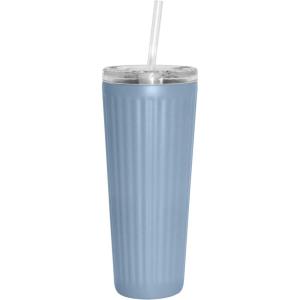 imageOggi 24oz Vacuum Insulated Fluted Tumbler with Straw  Stainless Steel Travel Coffee Mug Cute Adult Sippy Cup with Lid  Hot ampamp Cold Beverage Gift Car Cup Holder Friendly BlushBlue