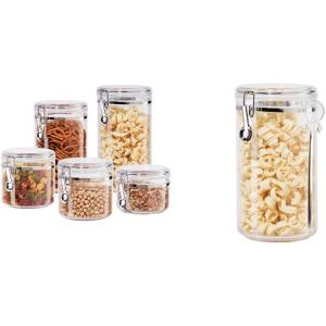 imageOggi 4pc Clear Canister Set with Clamp Lids ampamp Spoons  Airtight Food Storage Containers Ideal for Kitchen ampamp Pantry Storage of Bulk Dry Food Including Flour Sugar Coffee Rice Tea Spices ampamp Herbs5Piece Set