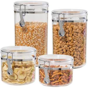 imageOggi 4pc Clear Canister Set with Clamp Lids ampamp Spoons  Airtight Food Storage Containers Ideal for Kitchen ampamp Pantry Storage of Bulk Dry Food Including Flour Sugar Coffee Rice Tea Spices ampamp Herbs4Piece Value Set