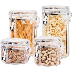 imageOggi 4pc Clear Canister Set with Clamp Lids ampamp Spoons  Airtight Food Storage Containers Ideal for Kitchen ampamp Pantry Storage of Bulk Dry Food Including Flour Sugar Coffee Rice Tea Spices ampamp Herbs4Piece Set