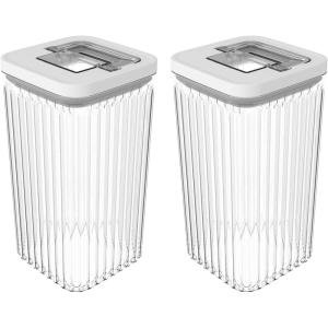 imageOggi Airtight Clear Fluted Canister Set of 2  Stackable Food Storage Containers with Lids Vintage Modern Farmhouse Style Kitchen Counter ampamp Pantry Organization Size  2 x 88 fl oz  26 Lt