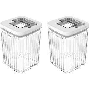 imageOggi Airtight Clear Fluted Canister Set of 2  Stackable Food Storage Containers with Lids Vintage Modern Farmhouse Style Kitchen Counter ampamp Pantry Organization Size  2 x 6425 fl oz  16 Lt