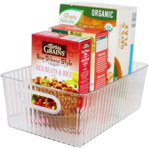 imageOggi Clear Fluted Storage Bin with Handle  Durable Plastic Organizer for Fridge Pantry Cabinets ampamp Countertop Modern Farmhouse Style Ideal for Kitchen Organization and Storage 97quot x 675quot