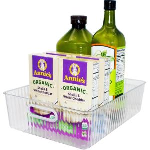 imageOggi Clear Fluted Storage Bin with Handle  Durable Plastic Organizer for Fridge Pantry Cabinets ampamp Countertop Modern Farmhouse Style Ideal for Kitchen Organization and Storage 135quot x 97quot