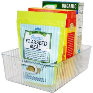 imageOggi Clear Fluted Storage Bin with Handle  Durable Plastic Organizer for Fridge Pantry Cabinets ampamp Countertop Modern Farmhouse Style Ideal for Kitchen Organization and Storage 1175quot x 825quot