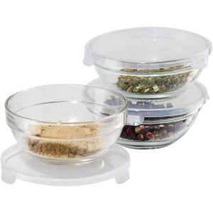 imageOggi Set of 3 x Glass Pinch Bowls  4oz with Clip Lids Ideal For Salt and Pepper Storage with Lids Condiment Bowls Mini Bowls Prep Bowls for Cooking or Mise en Place  Clear