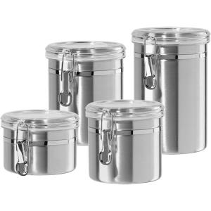imageOggi Set of 4 Stainless Steel Kitchen Canisters  Airtight Clamp Lid Clear SeeThru Top  Ideal for Kitchen Storage Food Storage Pantry Storage  Includes 1 each 26oz 36oz 47oz 62oz4pc New