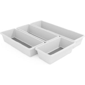 imageOggi Set of 4 White Drawer Organizers  1 3x625 2 3x95 1 3x125  Ideal for Organizing Kitchen Drawers Office Desk Silverware Kitchen Utensils Cosmetics and Bathrooms