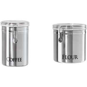 imageOggi Stainless Steel Coffee Canister 62 fl oz  Airtight Clamp Lid Clear SeeThru Top  Ideal for Coffee Bean Storage Ground Coffee Storage Kitchen Storage Pantry Storage Large Size 5quot x 75quotCoffee  5 x 75  62oz
