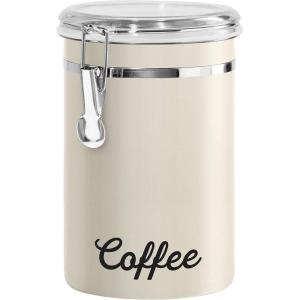 imageOggi Stainless Steel Coffee Canister 62 fl oz  Airtight Clamp Lid Clear SeeThru Top  Ideal for Coffee Bean Storage Ground Coffee Storage Kitchen Storage Pantry Storage Large Size 5quot x 75quotWarm Gray