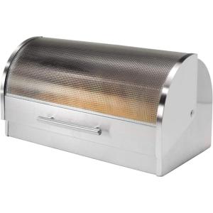 imageOggi Stainless Steel Hinged Top Bread Box for Kitchen Countertop with Bamboo Lid  Fits Multiple Large Loaves of Bread and Other Freshly Baked Goods Including Cookies Bagels Muffins Warm Gray1525 x 825 x 825 Inches