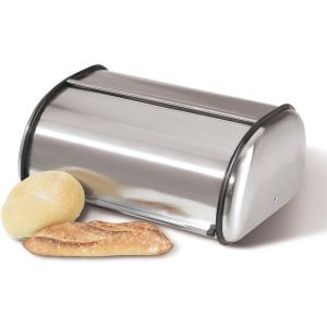 imageOggi Stainless Steel Hinged Top Bread Box for Kitchen Countertop with Bamboo Lid  Fits Multiple Large Loaves of Bread and Other Freshly Baked Goods Including Cookies Bagels Muffins Warm Gray175 Inch by 75 Inch by 115 Inch