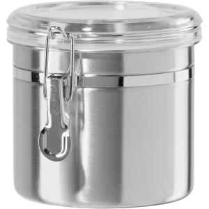 imageOggi Stainless Steel Kitchen Canister 47 fl oz Black  Airtight Clamp Lid Clear SeeThru Top  Ideal for Kitchen Storage Food Storage Pantry Storage Large Size 5quot x 6quotSilver