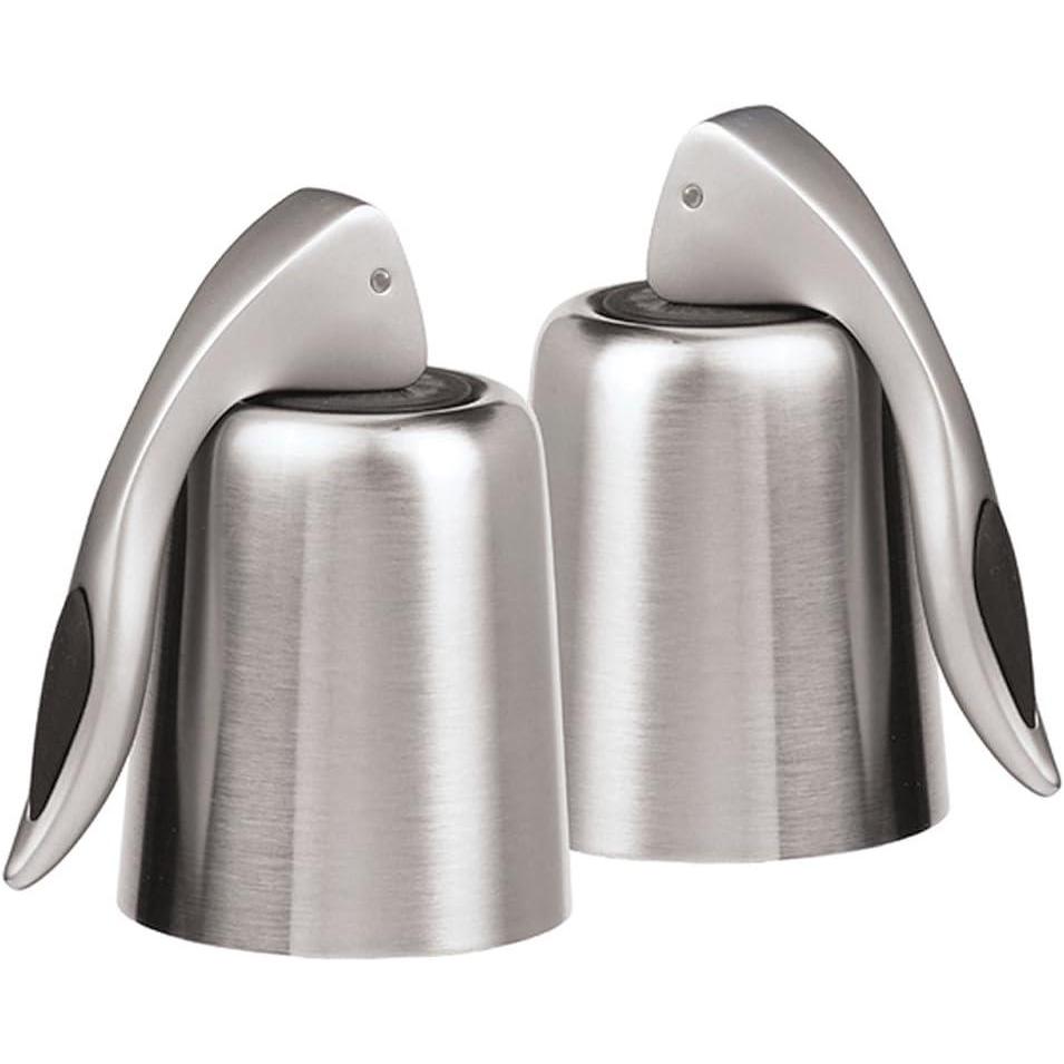 imageOGGI Bottle Stopper Set of 2  Stainless Steel Wine Topper Set  Stylish Wine Saver Stoppers with Airtight Wine Sealer Levers Stainless SteelStainless Steel