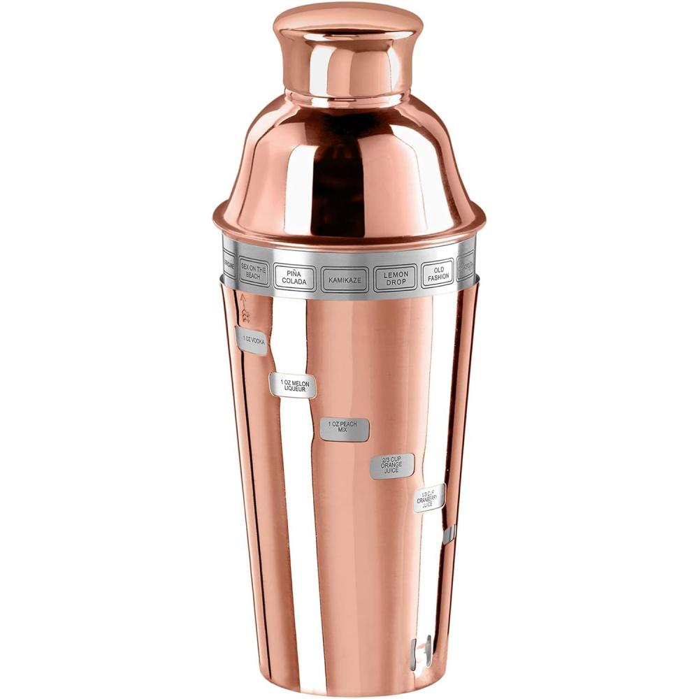 imageOGGI Dial A Drink Cocktail Shaker  Warm Gray 15 Recipes Built in Strainer 34 oz  The Original and Only Dial A Drink  Ideal Home Bar Drink Mixer Bartender Kit Essential Bar AccessoriesCopper Plated  34oz