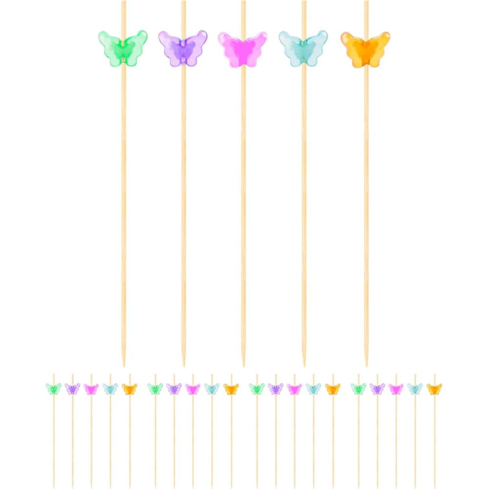 imageOGGI Wooden Cocktail Picks Sticks 20 pcs  Wooden Martini Picks with Colored Balls Reusable Metal Cocktail Skewers Martini Sticks for Olives Appetizers 425quot  11cmCocktail Sticks