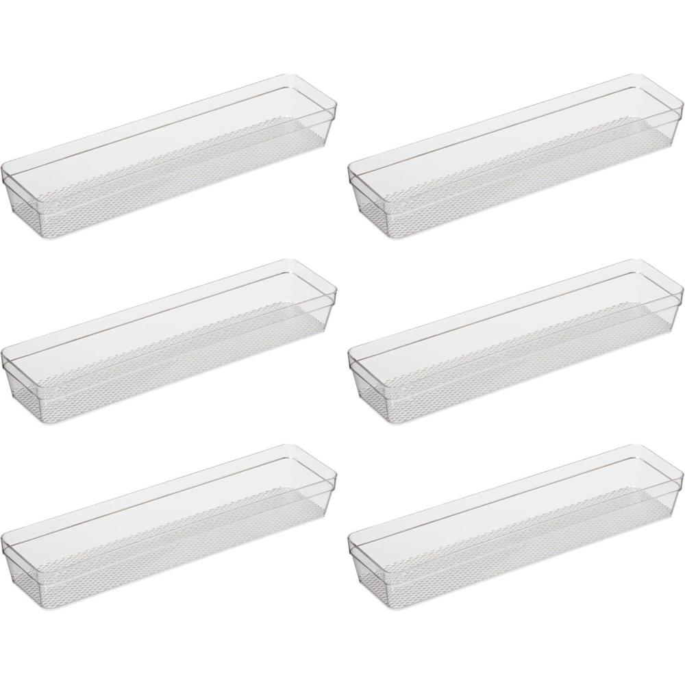 imageOggi Clear Drawer Organizer  3quot X 125quot Set of 6  Ideal for Organizing Kitchen Drawers Office Desk Silverware Kitchen Utensils Cosmetics and Bathrooms3 by 125 set of 6