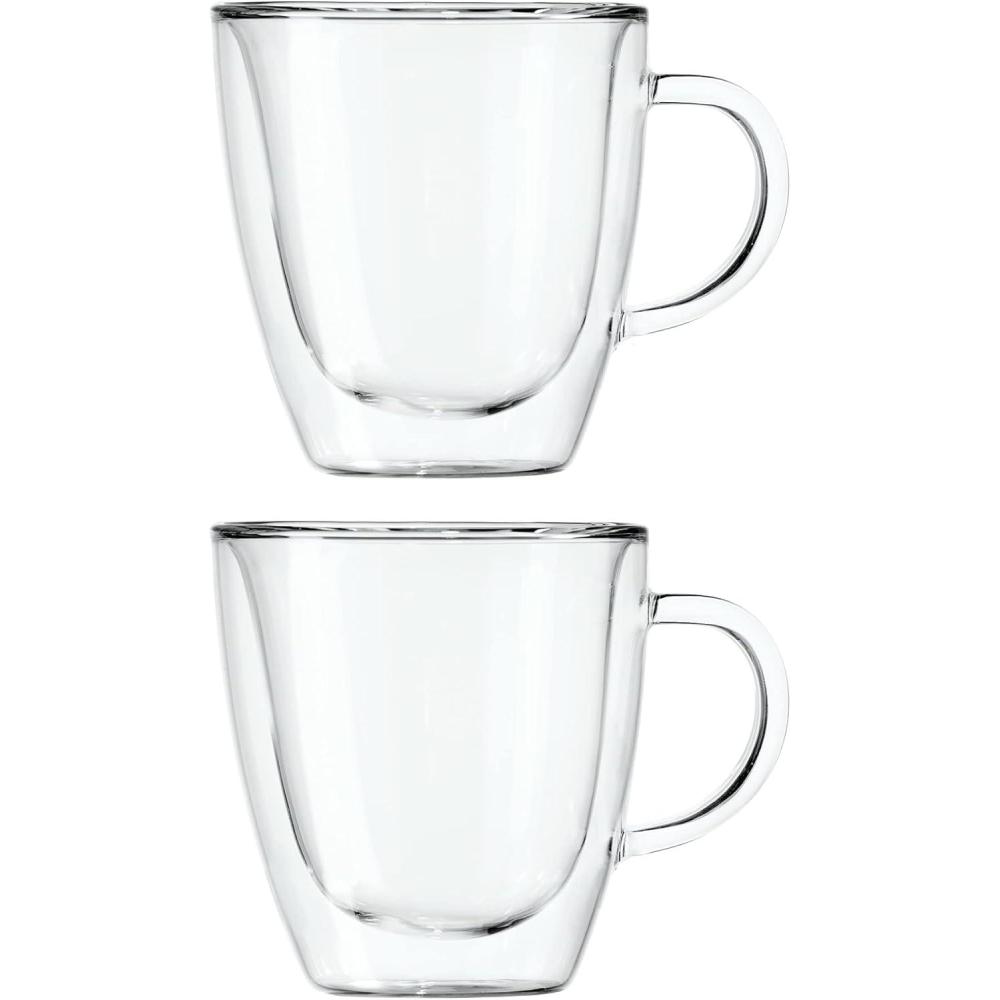 imageOggi Set of 2 Double Wall Glass Coffee Cups  16oz Ultra Clear Borosilicate Glass Insulated Coffee Cup Set Tea Cup Set Cappuccino Cup Set Latte Cup SetClear