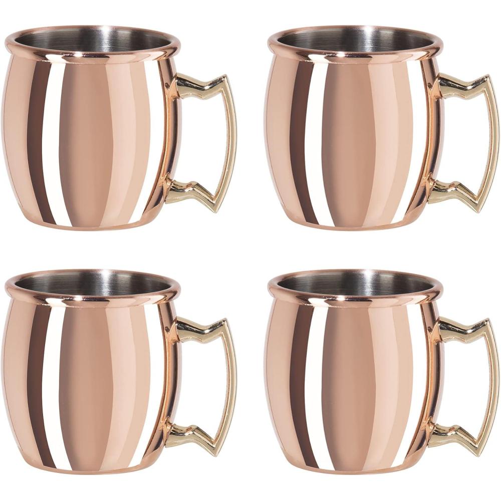 imageOggi Set of 2 Hammered Stainless Steel Moscow Mule Mugs 18oz Copper Plated Moscow Mule Cups wEZGrip Handle Cocktail Cart ampamp Home Bar Accessories Great Kitchen Gifts2 oz Shot Set of 4