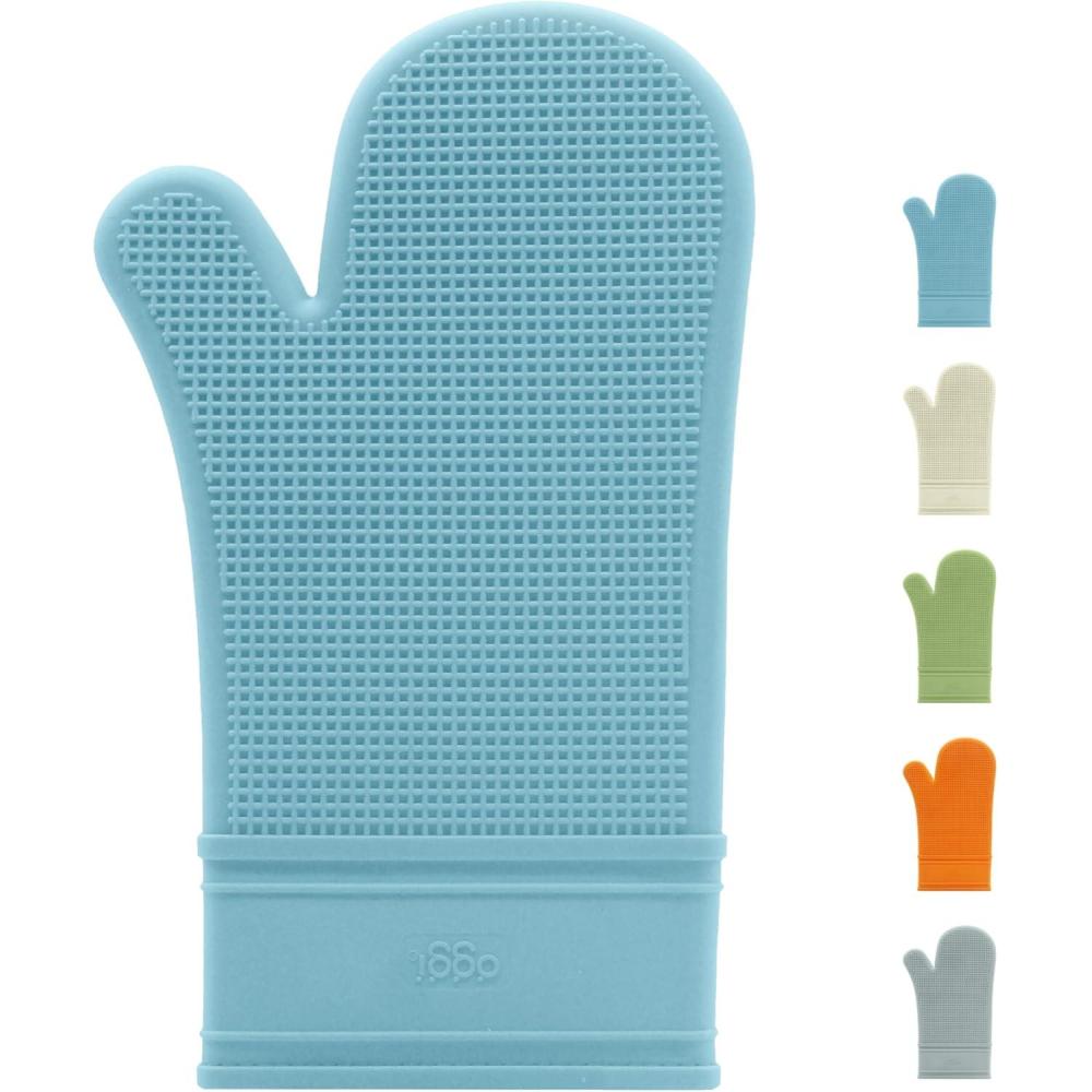 imageOggi Silicone Oven Mitt  Heat Resistant Gloves for Cooking Kitchen Mitts for Oven NonSlip Heat Resistant Oven Mitts Silicone EasytoClean Oven Glove with Textured Grip 12quotx6quot GreyTurquoise