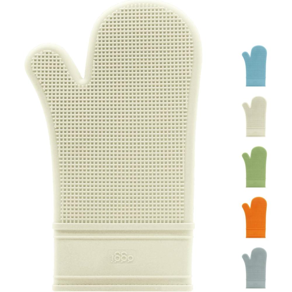 imageOggi Silicone Oven Mitt  Heat Resistant Gloves for Cooking Kitchen Mitts for Oven NonSlip Heat Resistant Oven Mitts Silicone EasytoClean Oven Glove with Textured Grip 12quotx6quot GreyCrme