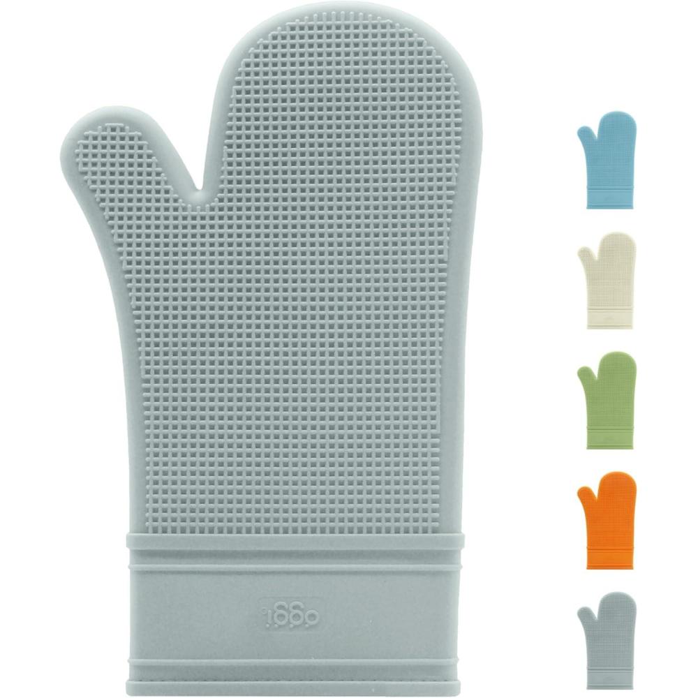 imageOggi Silicone Oven Mitt  Heat Resistant Gloves for Cooking Kitchen Mitts for Oven NonSlip Heat Resistant Oven Mitts Silicone EasytoClean Oven Glove with Textured Grip 12quotx6quot GreyGray