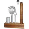 imageOGGI 6Piece Slim Bartender Kit  Ideal Bar Cart Accessories Great Decor and Accessories for the Home Bar Bartending Kit  Acacia Base ampamp Muddler Stainless Stirrer Opener Jigger Cocktail Strainer