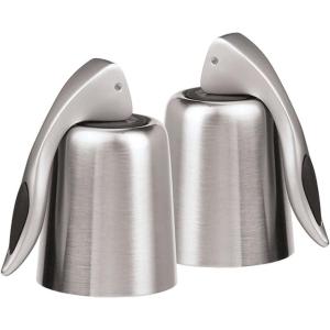 imageOGGI Bottle Stopper Set of 2  Stainless Steel Wine Topper Set  Stylish Wine Saver Stoppers with Airtight Wine Sealer Levers Stainless SteelStainless Steel