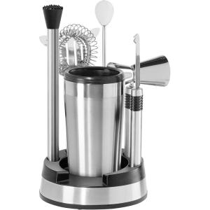 imageOGGI Compact Stainless Steel 8Piece Bar Tool Set Bartender Kit w Stand Stainless Steel Cocktail Set Ideal Bar Accessories Barware Set is Perfect for Bar Cart or Home Bar