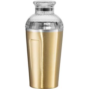 imageOGGI Groove Insulated Cocktail Shaker17oz Double Wall Vacuum Insulated Stainless Steel Tritan Lid has Built In Strainer Ideal Cocktail Mixer Martini Shaker Margarita Shaker Gold MarbleGold