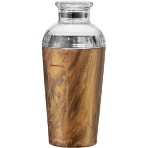 imageOGGI Groove Insulated Cocktail Shaker17oz Double Wall Vacuum Insulated Stainless Steel Tritan Lid has Built In Strainer Ideal Cocktail Mixer Martini Shaker Margarita Shaker Gold MarbleWood Grain