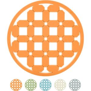 imageOGGI Silicone Trivets for Hot Pots and Pans  HeatResistant Small Silicone Mats for Countertops Microwave and Stove 7quotx7quot NonSlip BPAFree Multipurpose Trivets for Hot Dishes  Geo DesignOrange