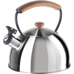 imageOGGI Tea Kettle for Stove Top  85oz  25lt Stainless Steel with Loud Whistle ampamp StayCool Wood Handle Ideal Hot Water Kettle and Water Boiler  Warm GrayStainless Steel