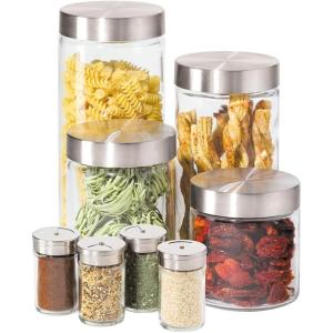 imageOggi 8 Piece Airtight Glass Storage Containers and Spice Jar Set  with 4 Glass Kitchen Canisters ampamp 4 Glass Spice Jars with Stainless Steel Lids  Sleek Kitchen Storage Pantry Storage Food Storag8Piece