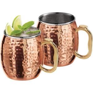 imageOggi Set of 2 Hammered Stainless Steel Moscow Mule Mugs 18oz Copper Plated Moscow Mule Cups wEZGrip Handle Cocktail Cart ampamp Home Bar Accessories Great Kitchen Gifts18 oz Hammered Set of 2
