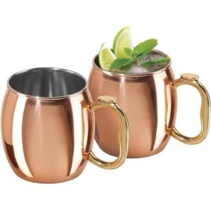 imageOggi Set of 2 Hammered Stainless Steel Moscow Mule Mugs 18oz Copper Plated Moscow Mule Cups wEZGrip Handle Cocktail Cart ampamp Home Bar Accessories Great Kitchen Gifts20 oz Classic Set of2