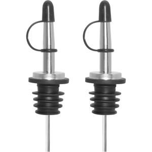imageOggi Set of 2 Stainless Steel Classic Bottle Pourers with Tapered Spout  Liquor Pourers with Rubber Dust Caps Bar Accessories Bartender Kit Bottle Pour Spout