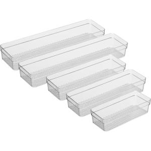 imageOggi Set of 3 Clear Drawer Organizers  1 6x625 1 625x925 1 625x1575  Ideal for Organizing Kitchen Drawers Office Desk Silverware Kitchen Utensils Cosmetics and BathroomsSet of 5