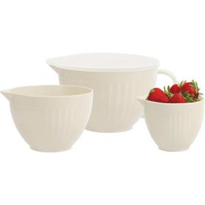 imageOggi Set of 3 Mixing Bowls with Pour Spout  Nested Plastic Bowls for Kitchen Durable Mixing Bowls with Lids Set BPAFree Plastic Bowls with Lids  05 1 2 Qt