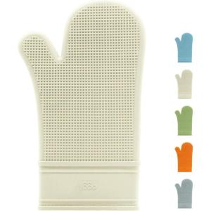 imageOggi Silicone Oven Mitt  Heat Resistant Gloves for Cooking Kitchen Mitts for Oven NonSlip Heat Resistant Oven Mitts Silicone EasytoClean Oven Glove with Textured Grip 12quotx6quot GreyCrme