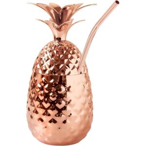 imageOggi Stainless Steel Pineapple Cup with Stand ampamp Lid 12oz Copper Plated Metal Pineapple Bar Accessories for Summer Cocktail Cups Make Great Drinking Gifts