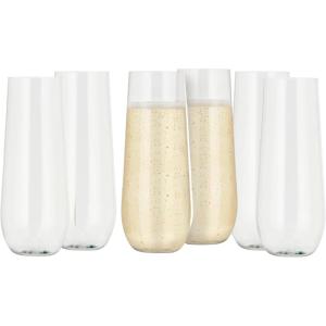 imageOggi Unbreakable Champagne Flutes Set 6  Elegant Reusable Plastic Wine Cups Stemless Wine Glass Flute Design Shatterproof Plastic Ideal for Indoor and Outdoor Use Recyclable  9oz  265mlClear