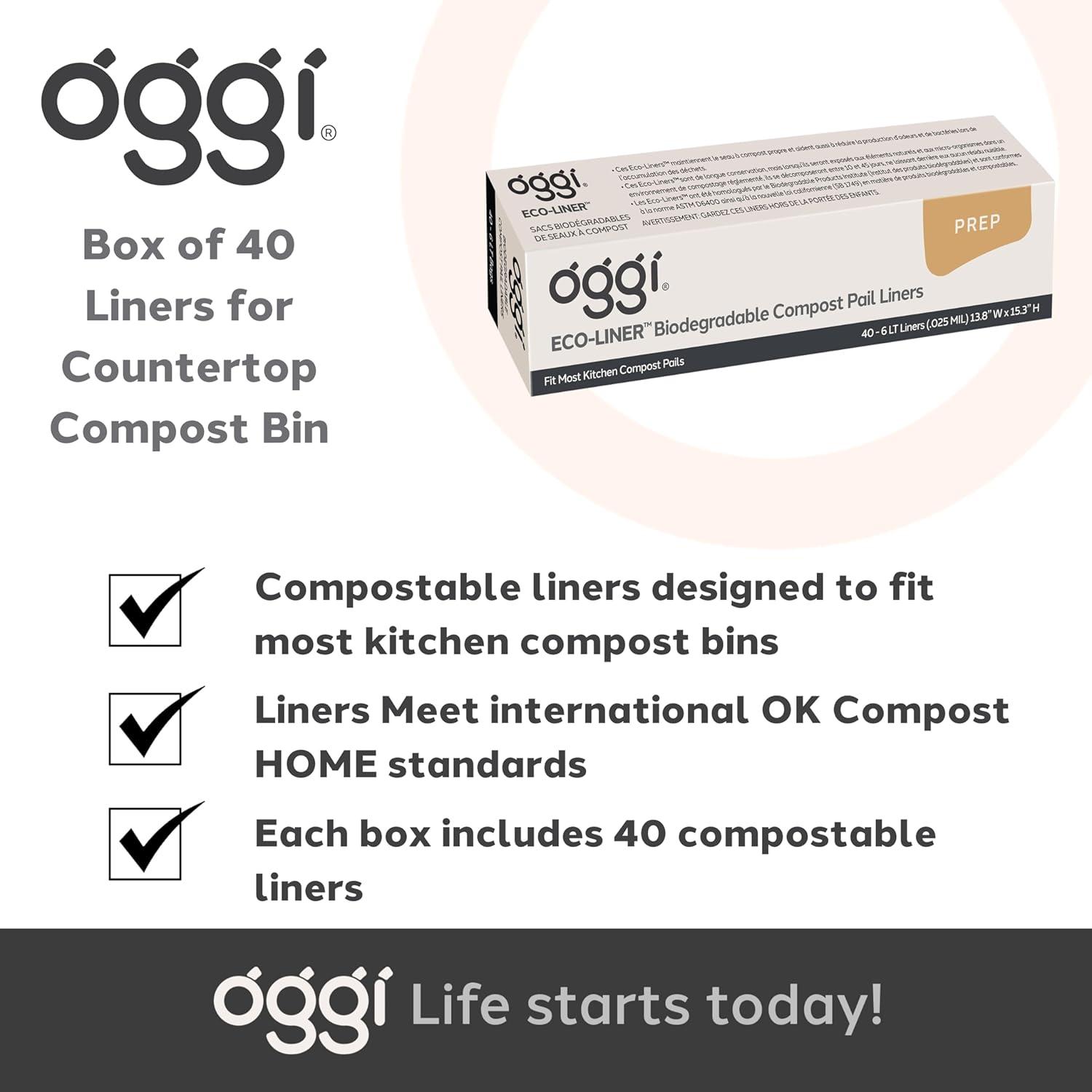 imageOGGI EcoLiner Compostable Liners Box of 40 Liners for Countertop Compost Bin with Lid 6Liter Compostable Bags Eco Friendly Products  Bags Meet International OK Compost Home Standards