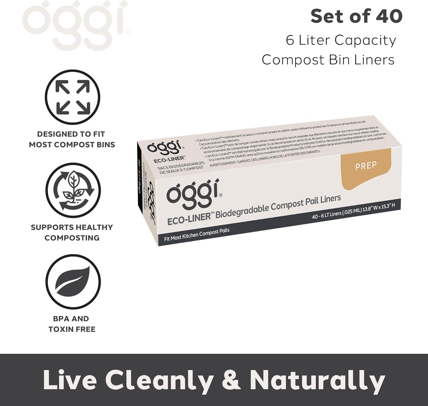 imageOGGI EcoLiner Compostable Liners Box of 40 Liners for Countertop Compost Bin with Lid 6Liter Compostable Bags Eco Friendly Products  Bags Meet International OK Compost Home Standards
