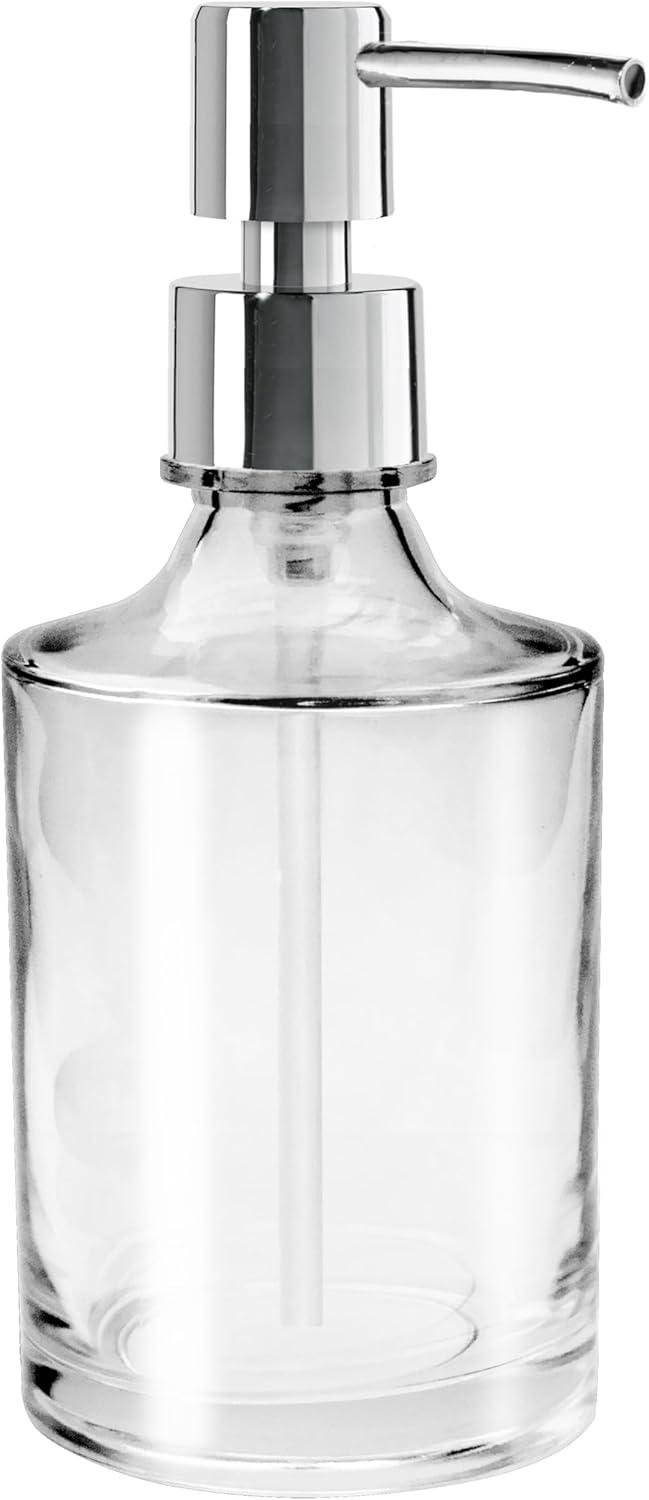 imageOGGI 10oz Square Glass Soap Dispenser with Satin Silver Pump  Modern Refillable Oggi Soap Dispenser for Bathroom Kitchen Sink or Hand Sanitizer  RustResistant Dispenser PumpClear