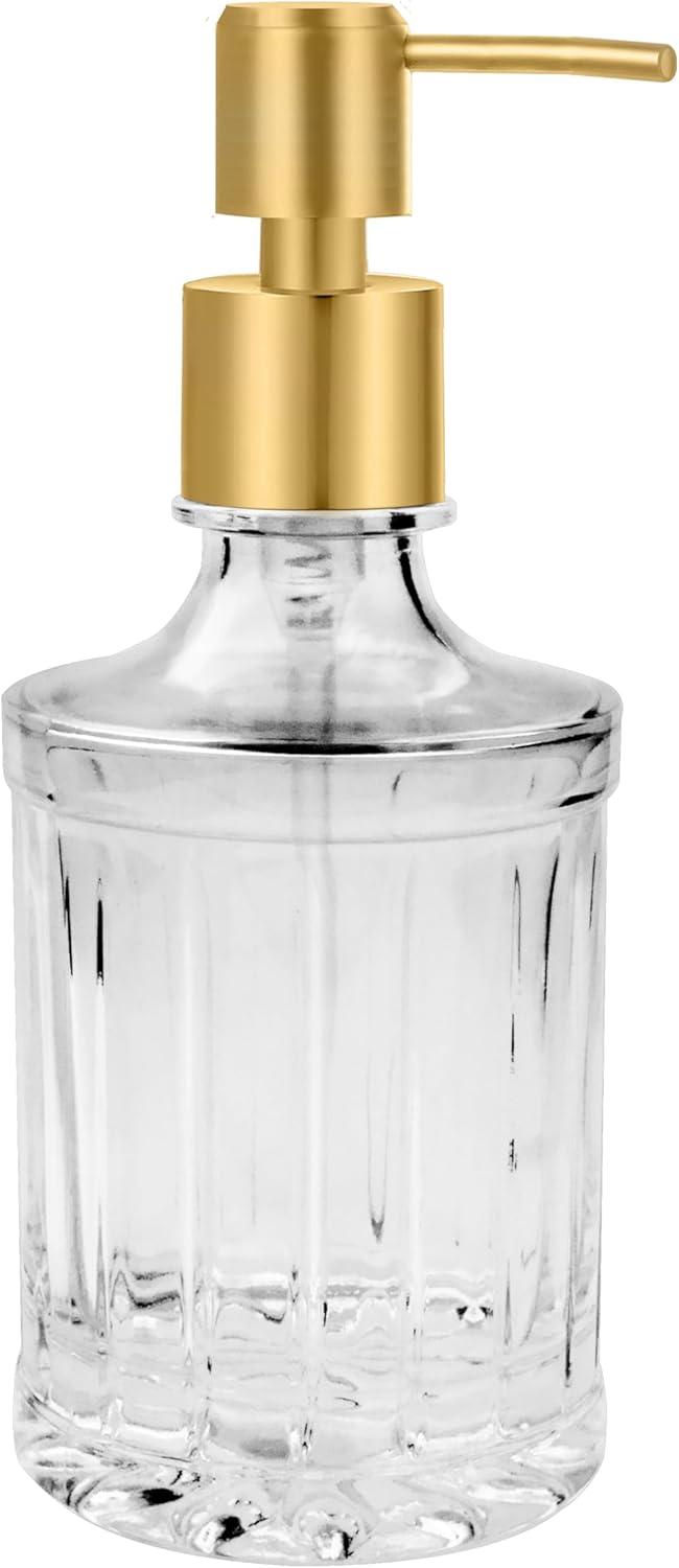 imageOGGI 10oz Square Glass Soap Dispenser with Satin Silver Pump  Modern Refillable Oggi Soap Dispenser for Bathroom Kitchen Sink or Hand Sanitizer  RustResistant Dispenser PumpClear
