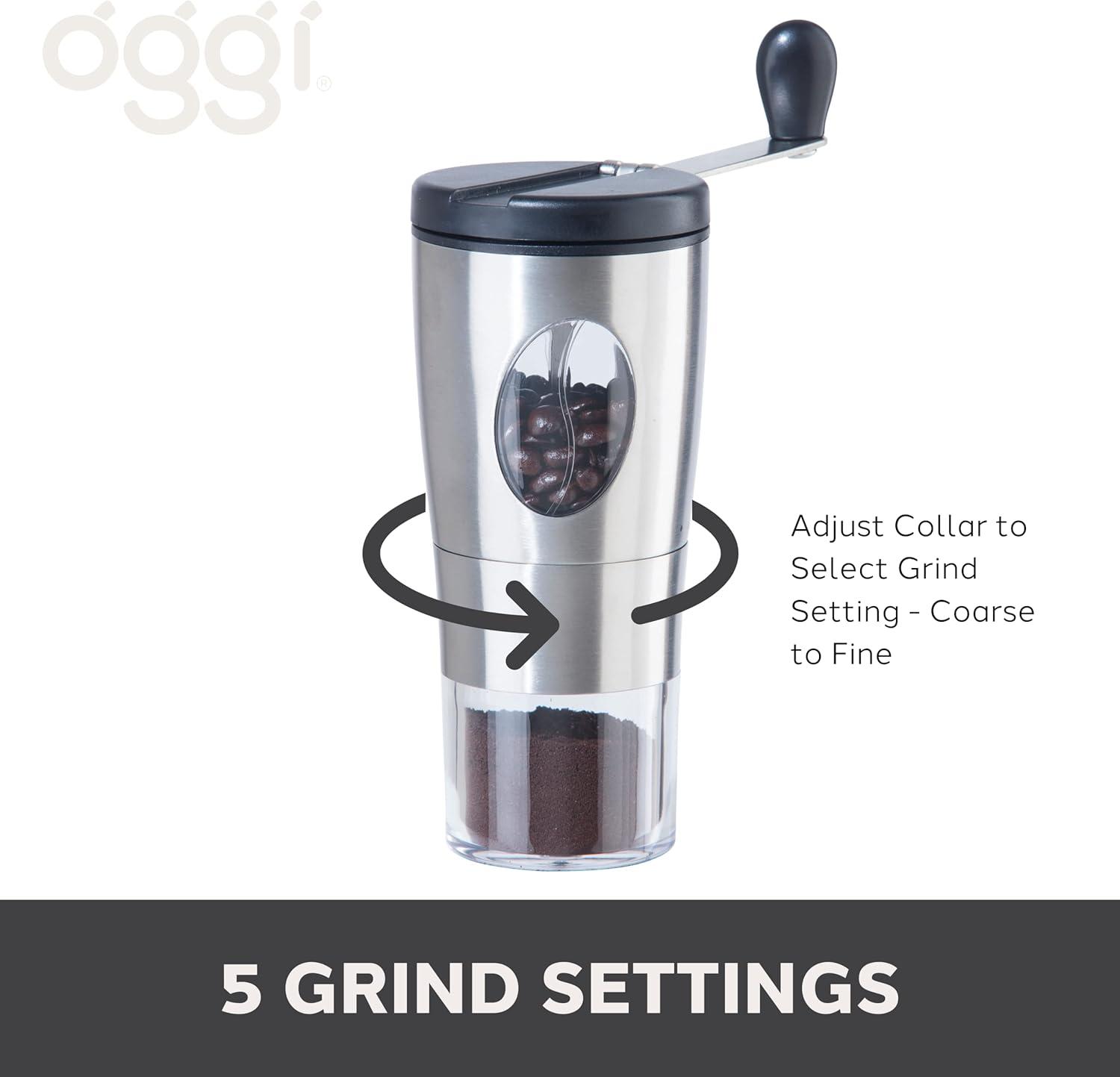 imageOGGI Coffee Bean Grinder Stainless Steel Burr Coffee Grinder Manual Coffee Grinder wFlipOver Handle for Easy Storage