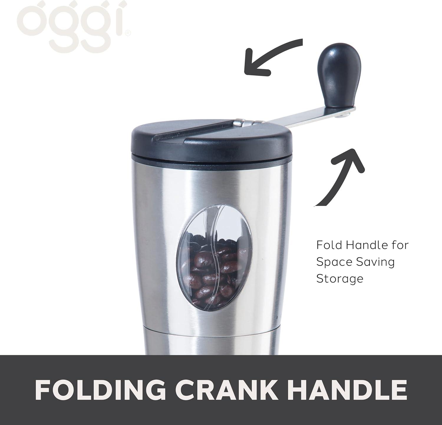 imageOGGI Coffee Bean Grinder Stainless Steel Burr Coffee Grinder Manual Coffee Grinder wFlipOver Handle for Easy Storage