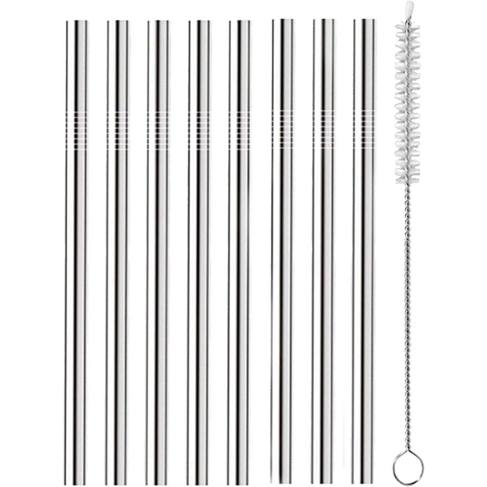imageOGGI Set of 8 Wide Stainless Steel Drinking Straws 5quot Reusable Bar Straws ampamp Cleaner Brush Ideal Cocktail Straw Make Great Gifts